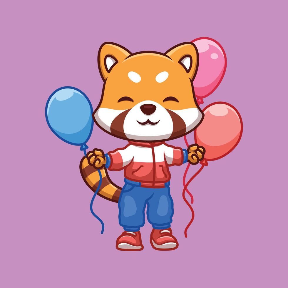 anniversaire rouge Panda dessin animé vecteur