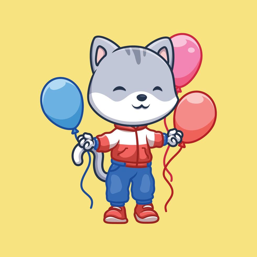 anniversaire gris chat dessin animé vecteur