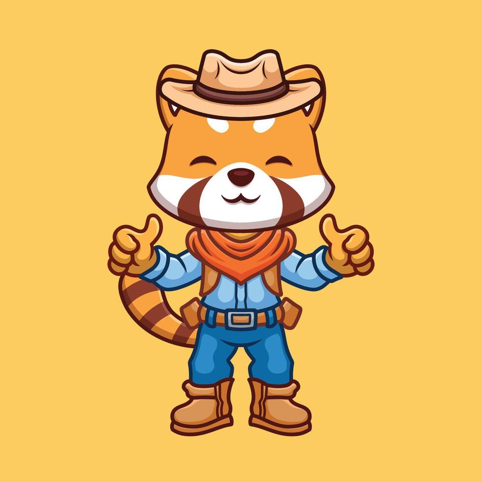 cow-boy rouge Panda mignonne dessin animé personnage vecteur