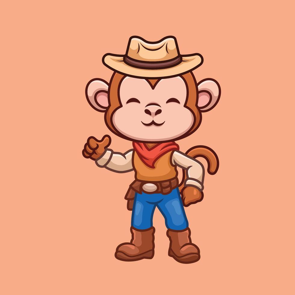 cow-boy singe mignonne dessin animé personnage vecteur