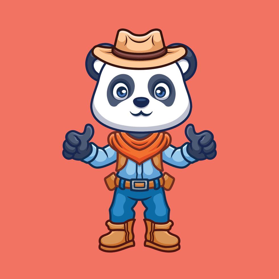 cow-boy Panda mignonne dessin animé vecteur