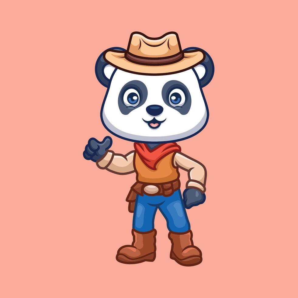 cow-boy Panda mignonne dessin animé vecteur