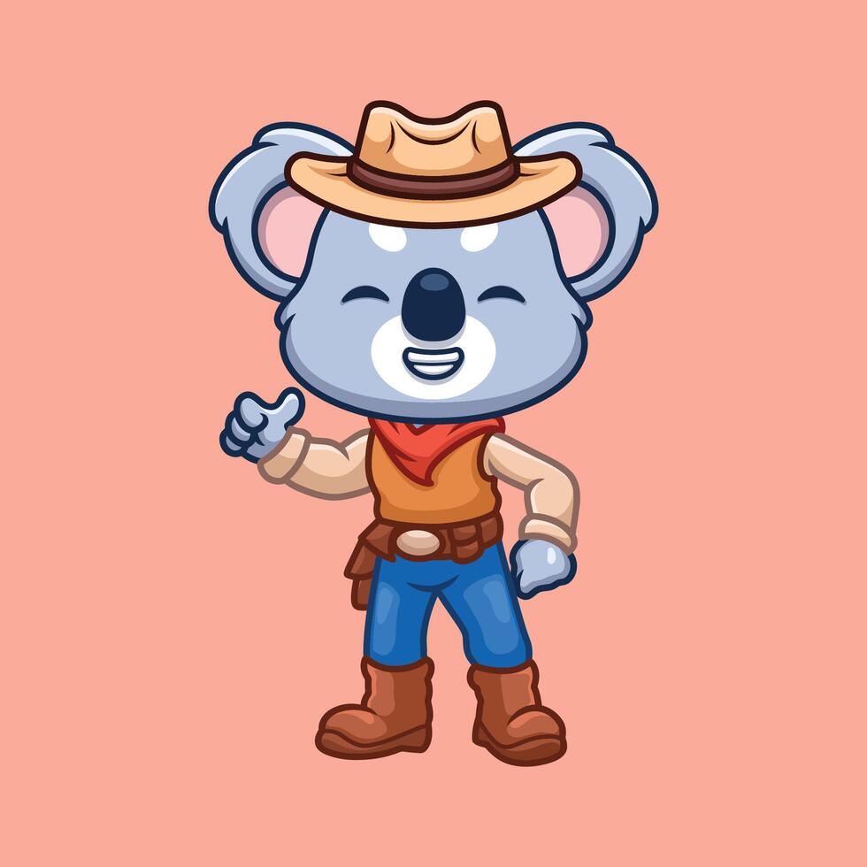 cow-boy koala mignonne dessin animé personnage vecteur