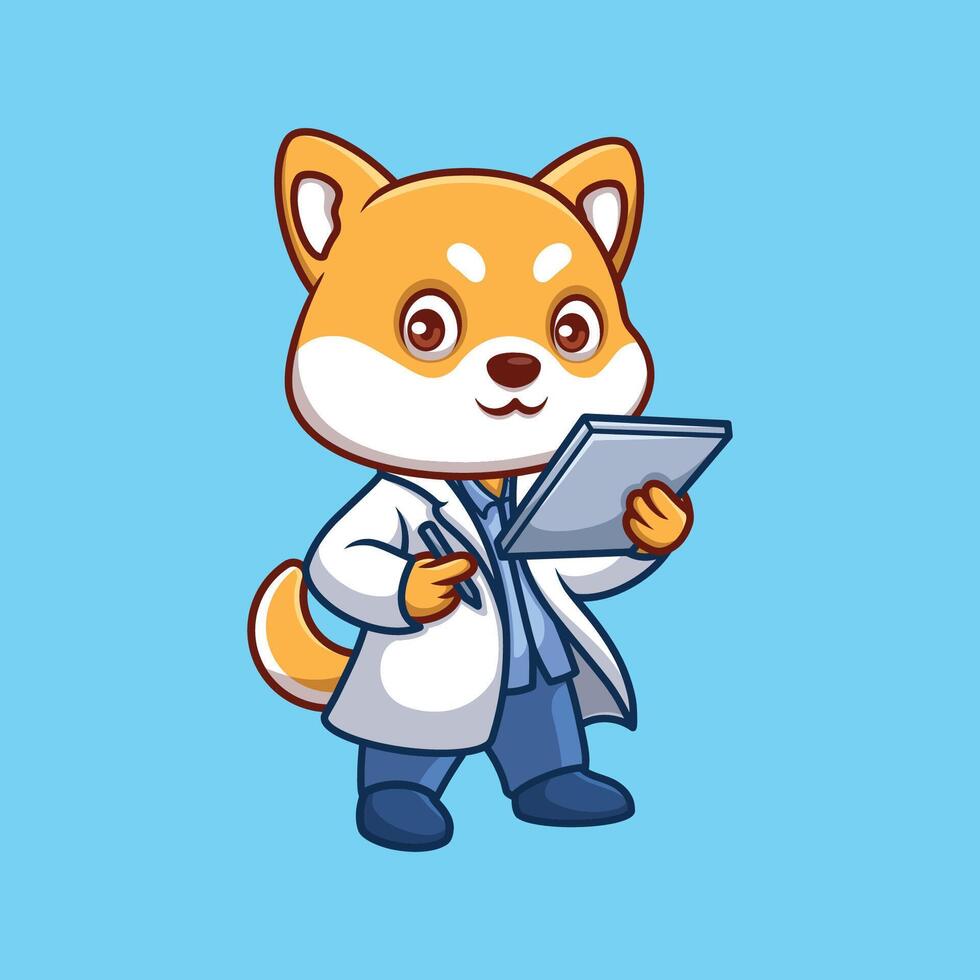 médecin shiba inu mignonne dessin animé vecteur