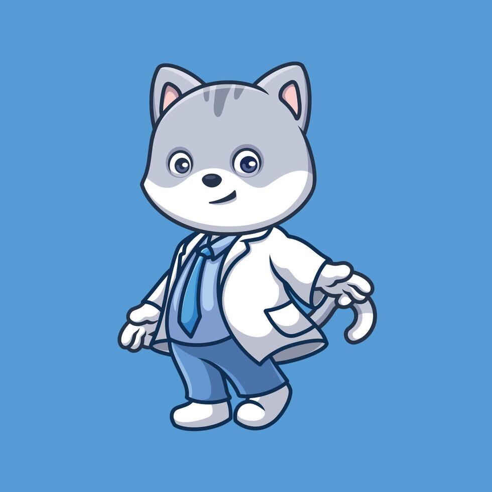 médecin gris chat mignonne dessin animé vecteur