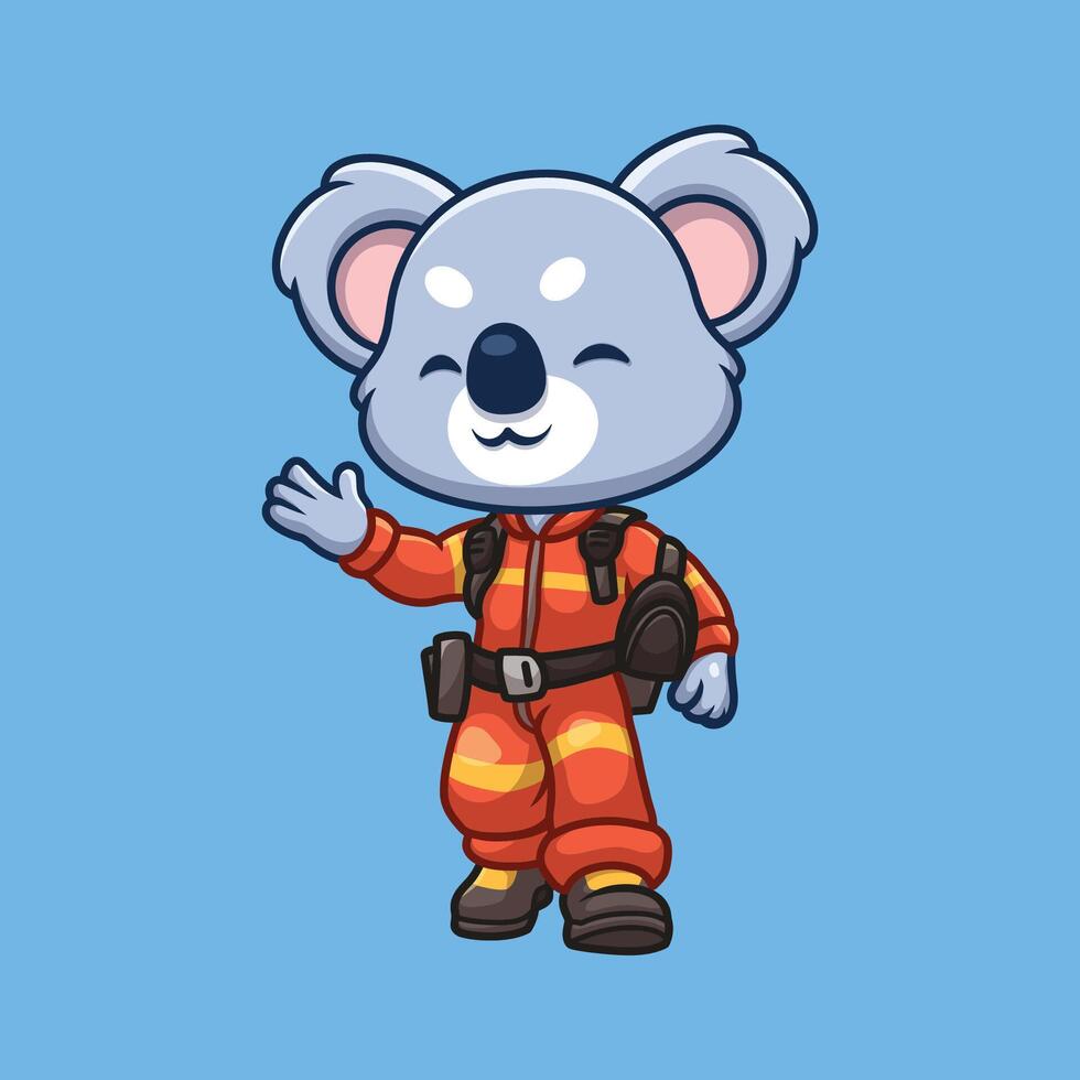 sapeur pompier koala mignonne dessin animé vecteur