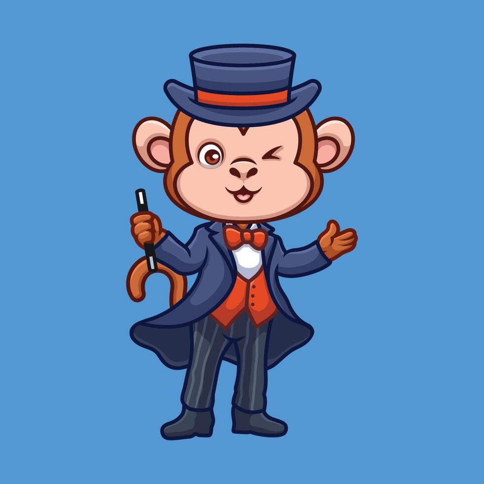 magicien singe mignonne dessin animé vecteur