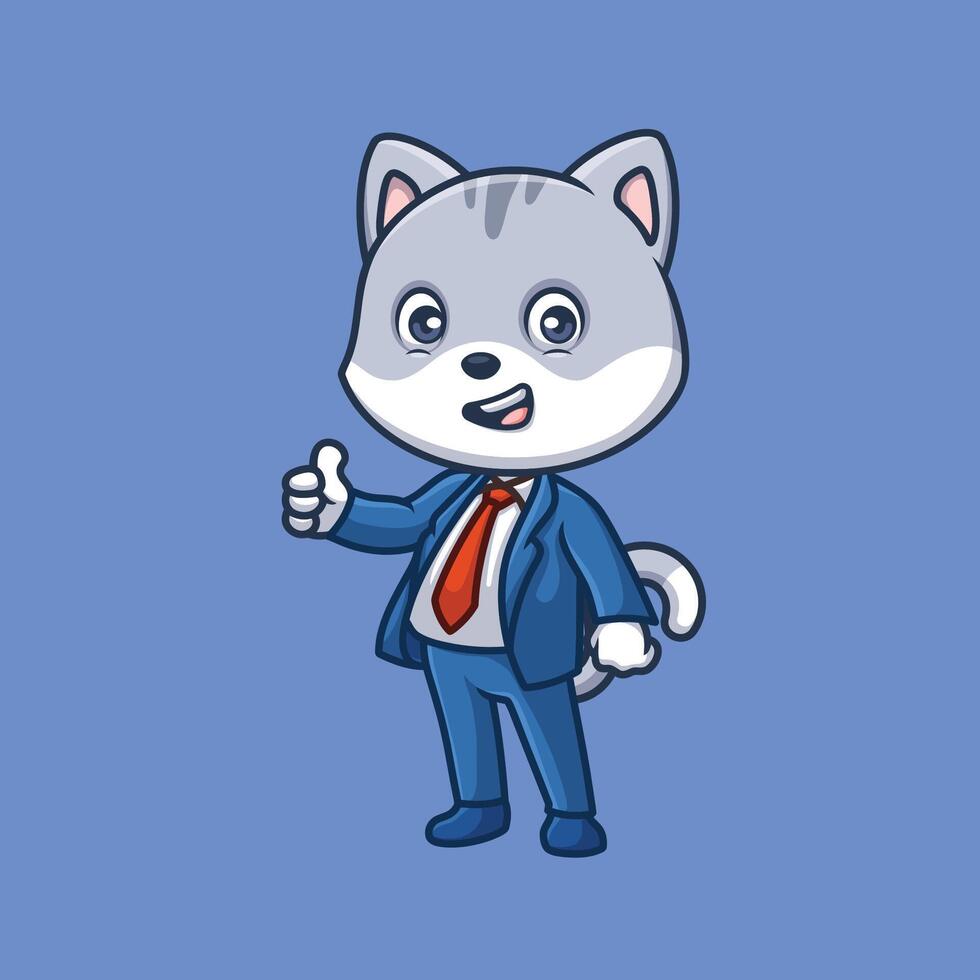 directeur gris chat mignonne dessin animé vecteur