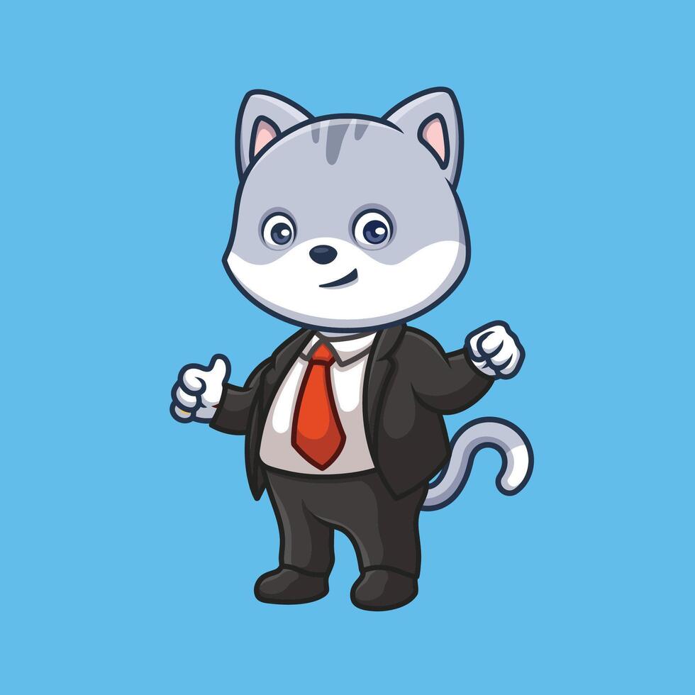 directeur gris chat mignonne dessin animé vecteur