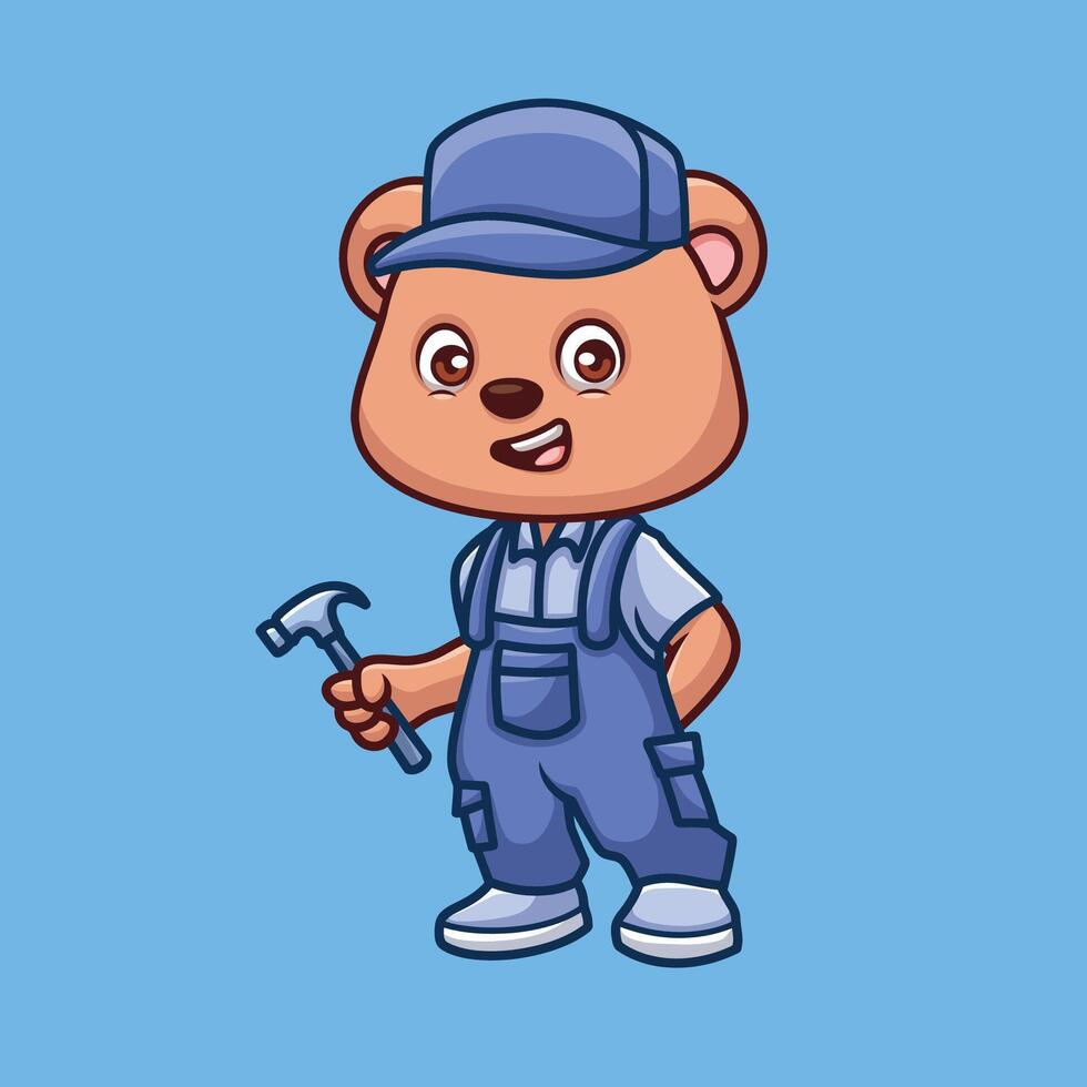 mécanicien ours mignonne dessin animé personnage vecteur