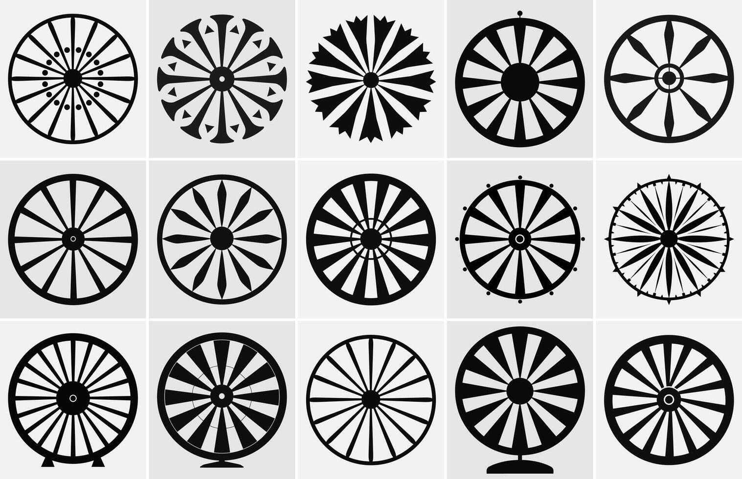 fortune roue noir silhouette, roue de fortune noir icône symbole. vecteur