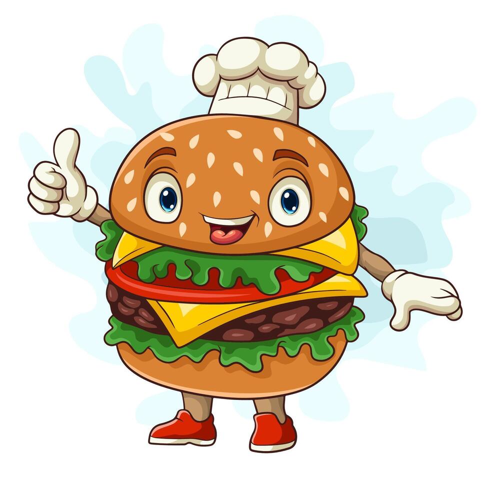 dessin animé Hamburger chef donnant les pouces en haut vecteur