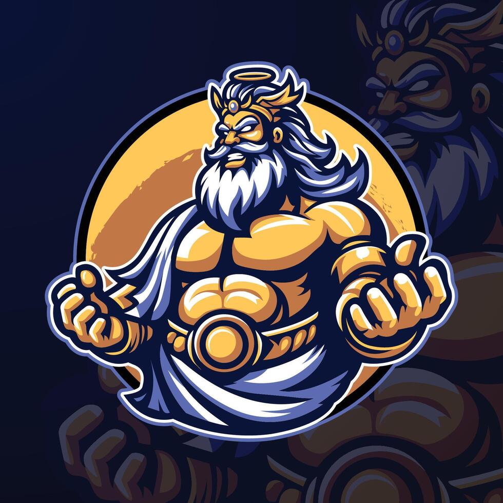 mascotte de le Dieu Zeus mythologie avec un en colère affronter. esports logo, mascotte vecteur