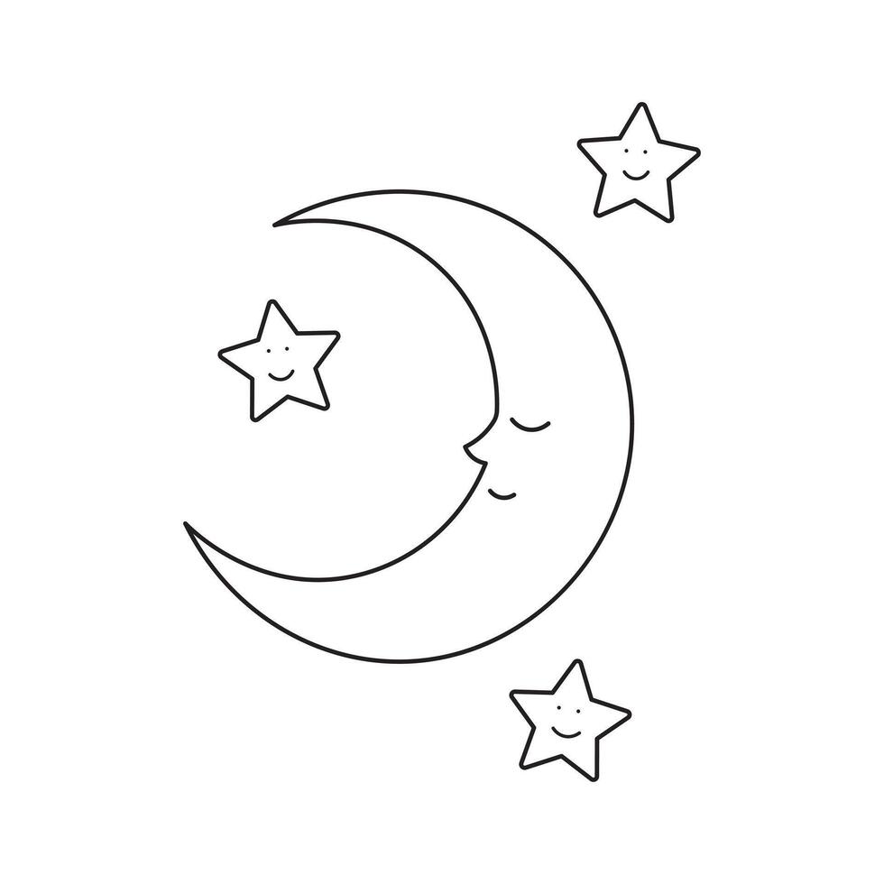 main tiré des gamins dessin dessin animé vecteur illustration lune et étoiles icône isolé sur blanc Contexte