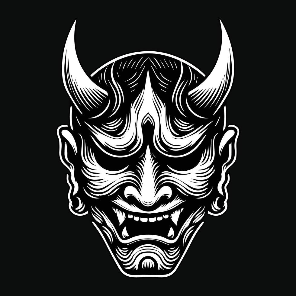 foncé art effrayant Japonais hannya masque noir et blanc illustration vecteur