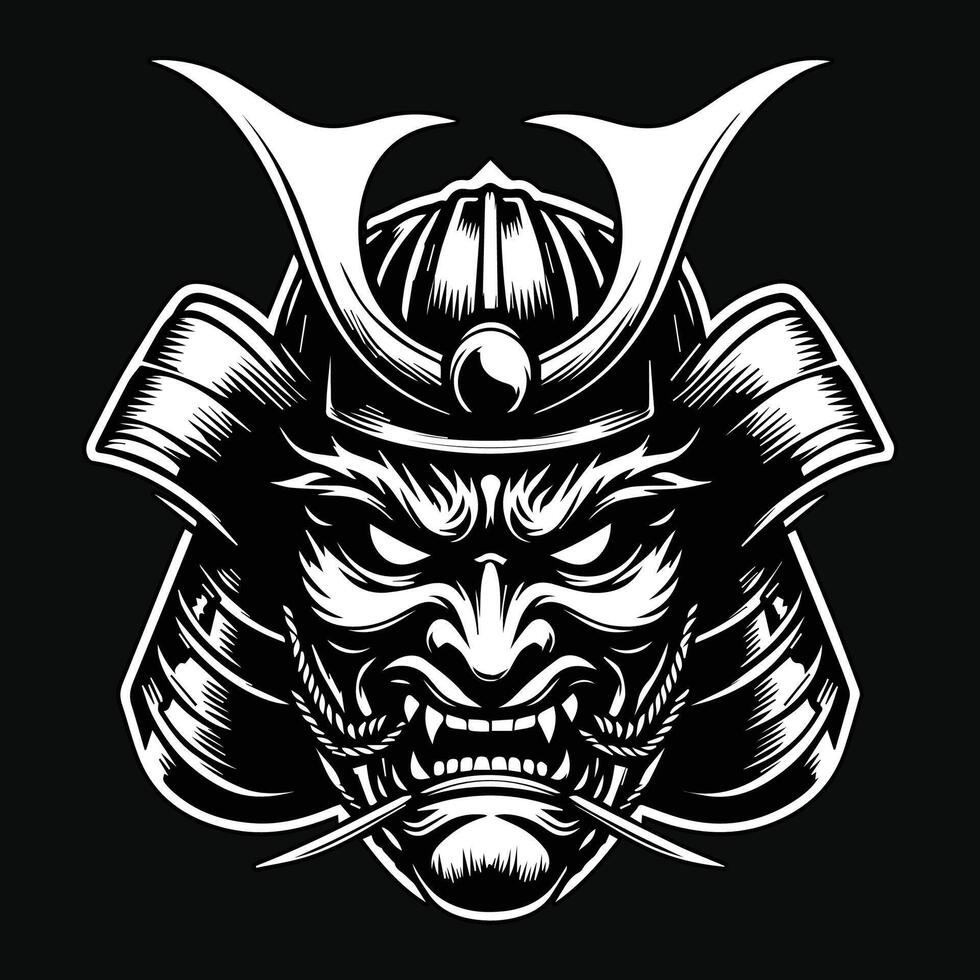 foncé art effrayant Japonais samouraï masque noir et blanc illustration vecteur
