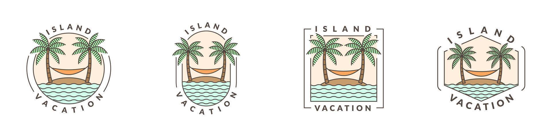 illustration de île et hamac monoline ou ligne art style vecteur