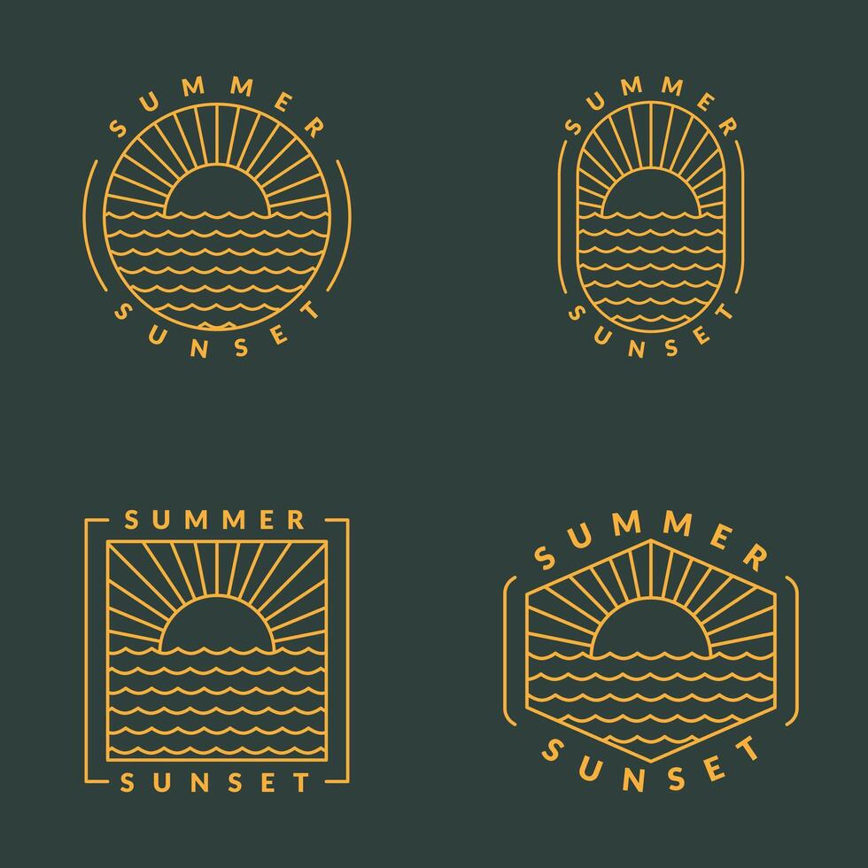 illustration de le coucher du soleil plage monoline ou ligne art style vecteur