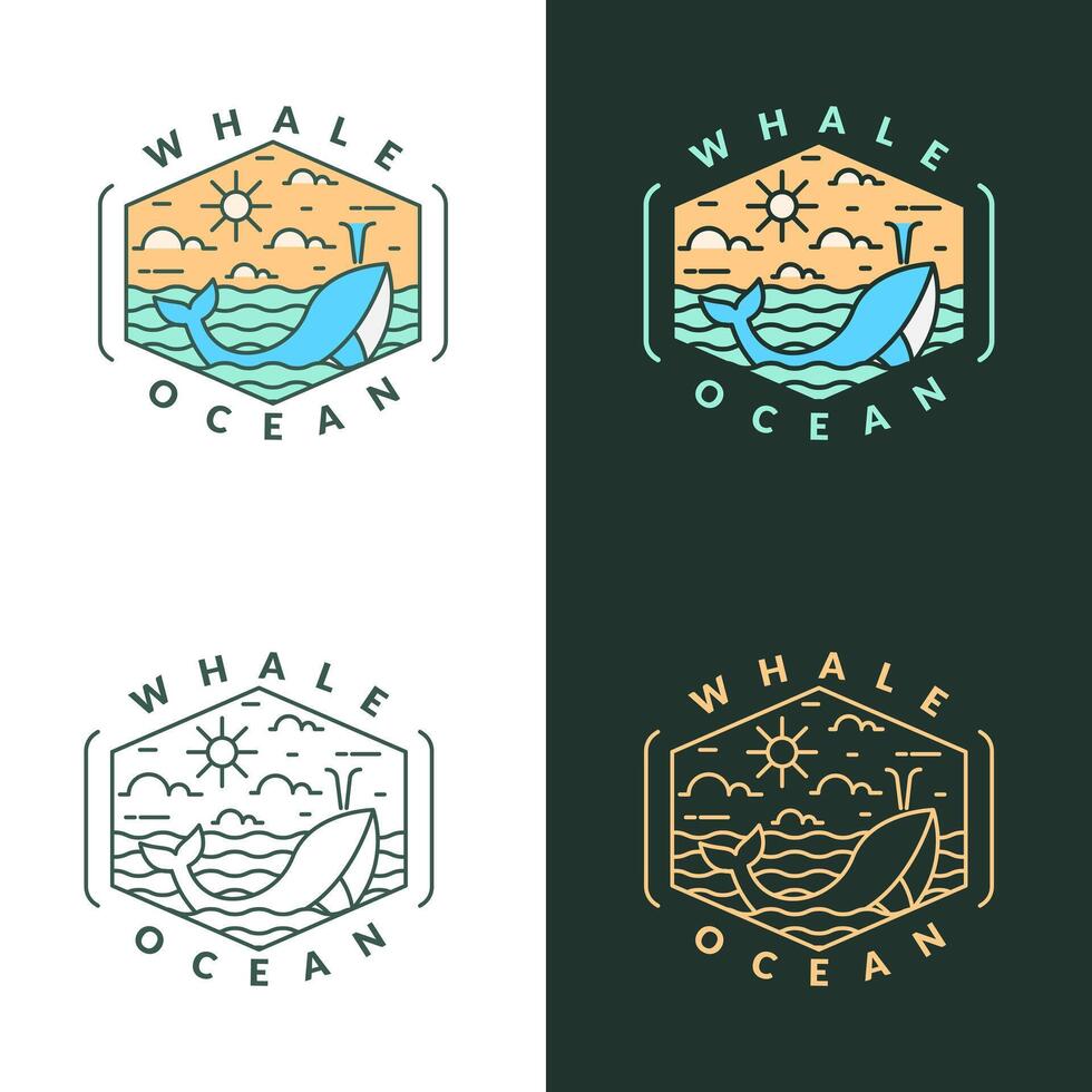illustration de océan et baleine monoline ou ligne art style vecteur