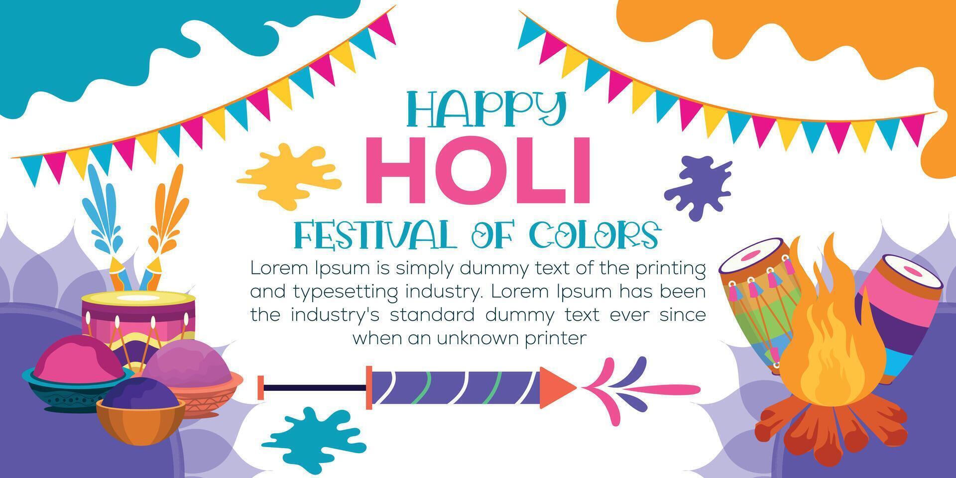 content Holi coloré bannière modèle Indien hindouisme Festival fête, social médias affiche conception et horizontal bannière modèle pour Holi Festival fête vecteur