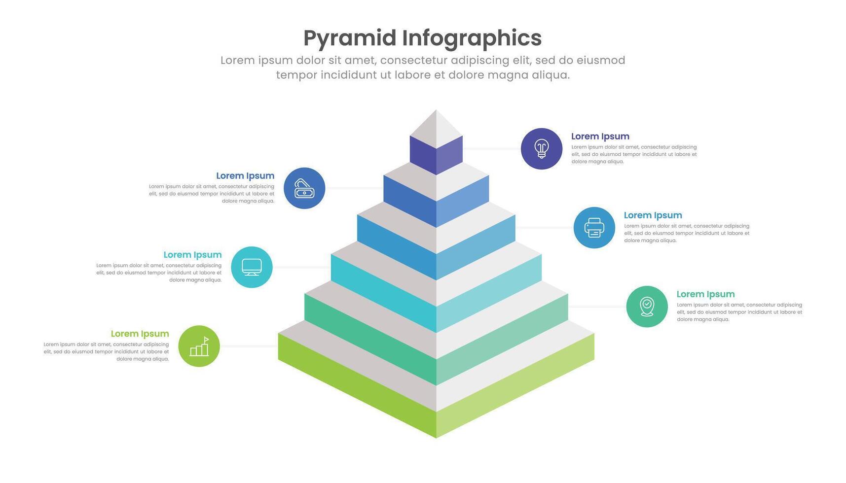 pyramide diagramme infographie modèle conception avec 6 les niveaux et Icônes vecteur