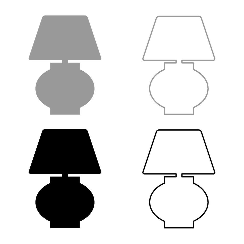 bureau lampe ensemble icône gris noir Couleur vecteur illustration image solide remplir contour contour ligne mince plat style