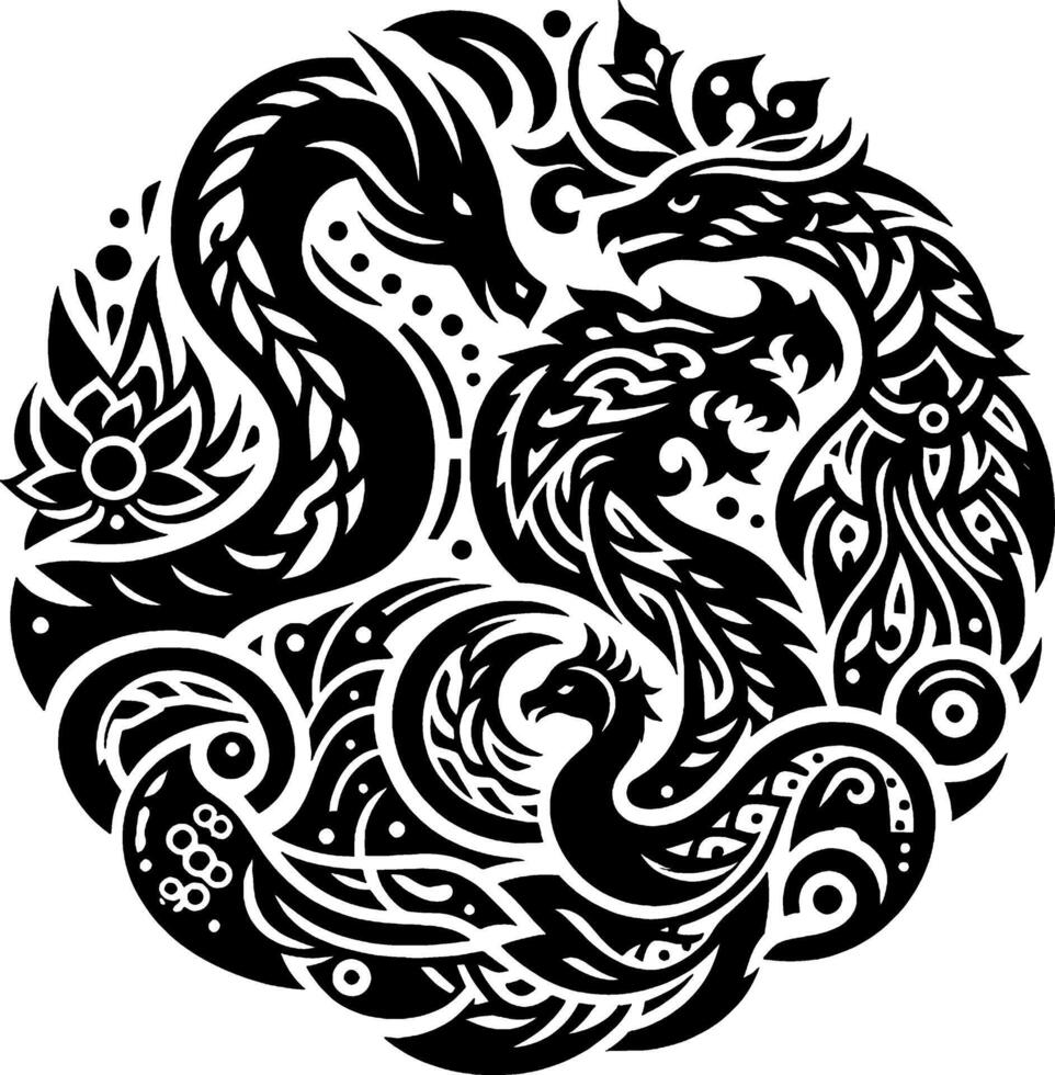 le batik motif conception combine avec le dragon dans une luxueux combinaison, uniquement harmonieux et élégant vecteur