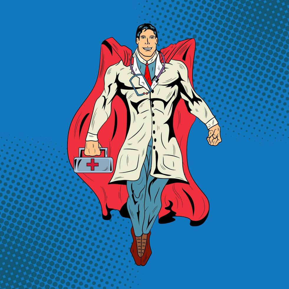 médecin super héros pop art bande dessinée Stock vecteur illustration