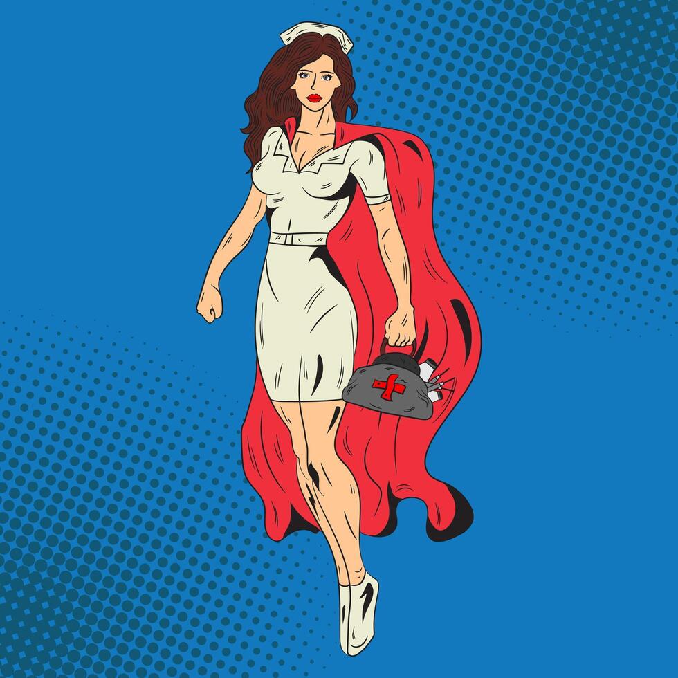 femmes médecin super héros pop art bande dessinée Stock vecteur illustration