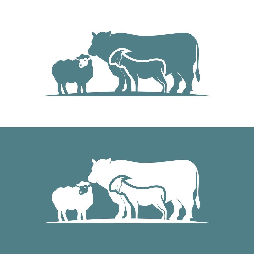 vecteur silhouette illustration vache poulet chèvre animal ferme groupe logo