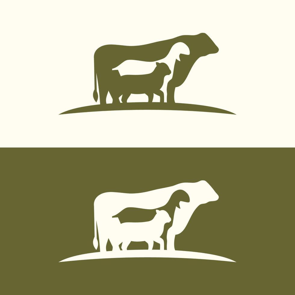 vache mouton chèvre ferme animal silhouette vecteur illustration. bétail logo