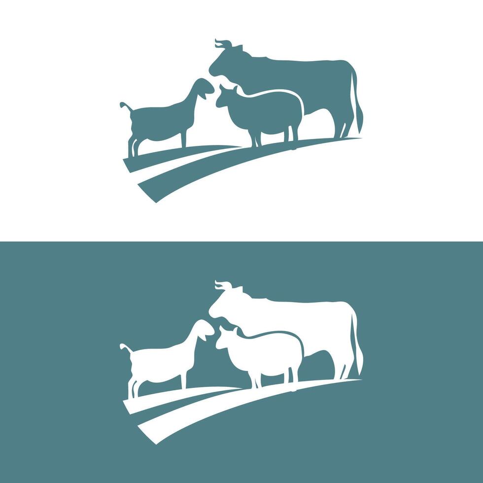 vecteur silhouette illustration vache poulet chèvre animal ferme groupe logo