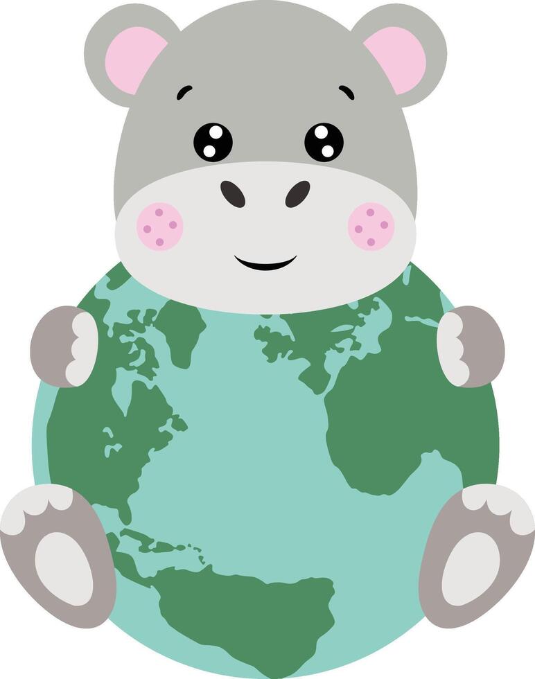 mignonne hippopotame avec une globe vecteur