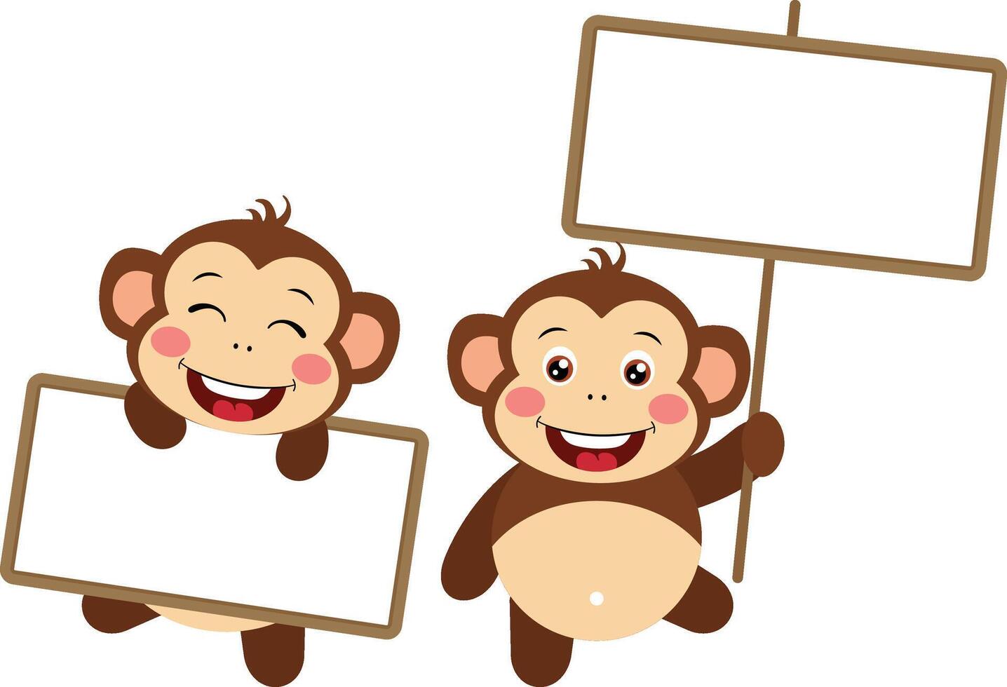 deux mignonne singes avec panneaux de signalisation vecteur