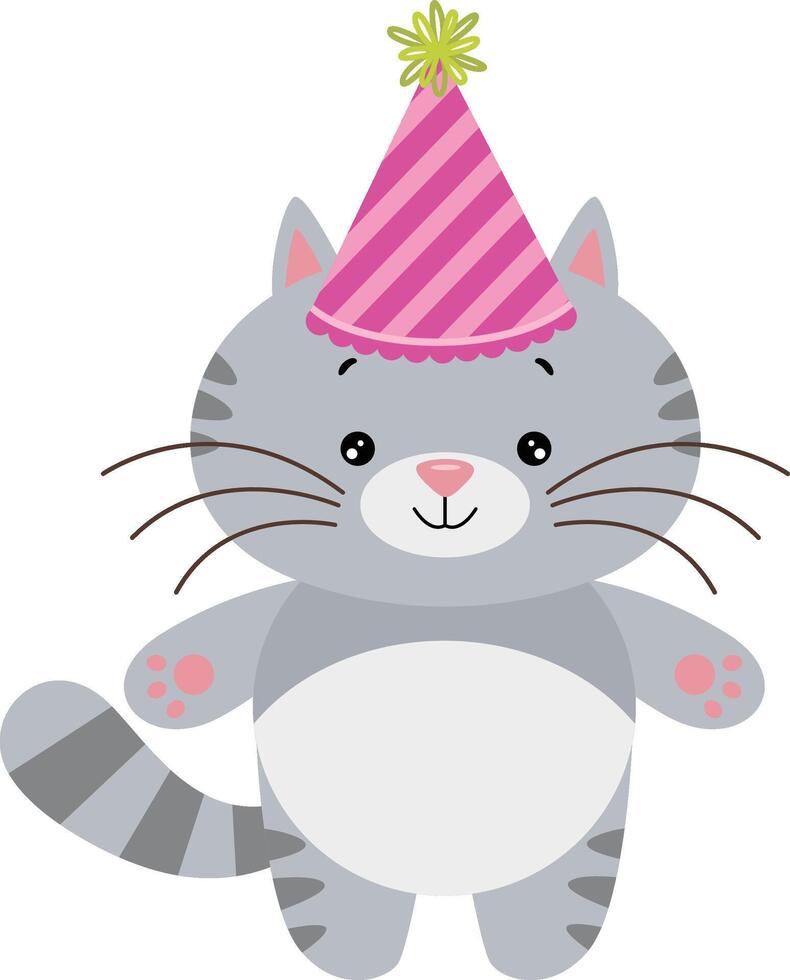 content anniversaire mignonne chat avec chapeau fête vecteur