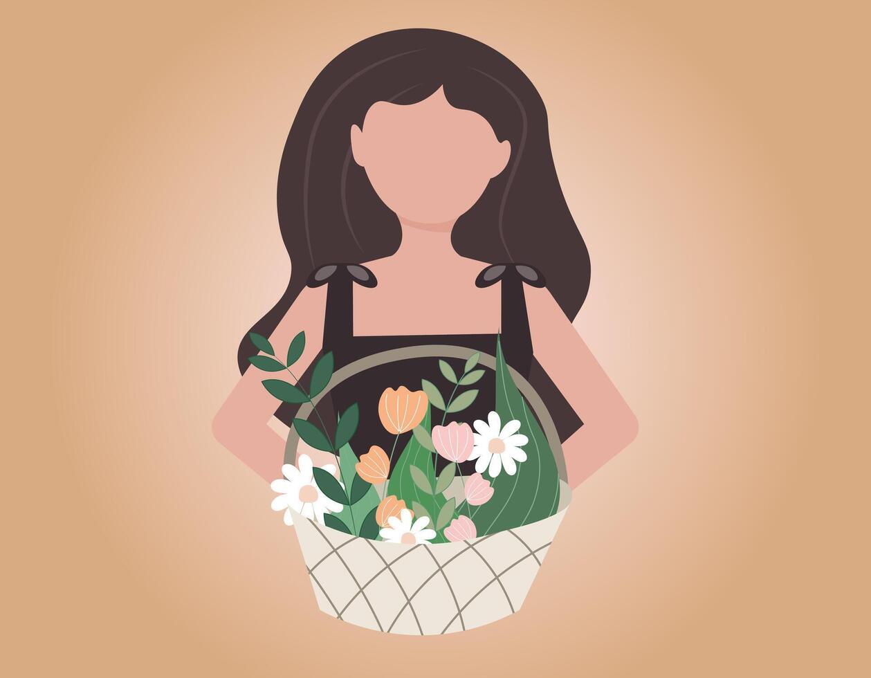 fille avec une panier de fleurs sans pour autant une visage vecteur