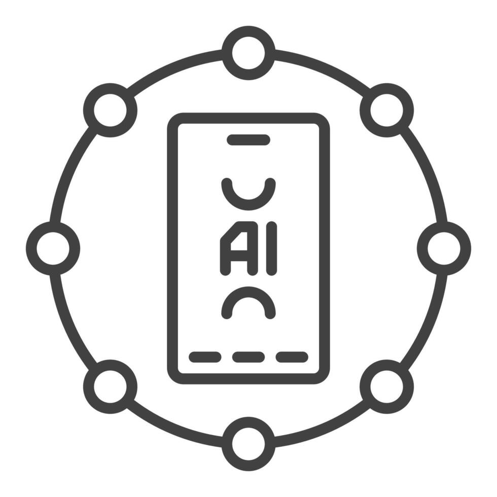 cercle avec artificiel intelligence téléphone intelligent vecteur ai icône ou symbole dans mince ligne style