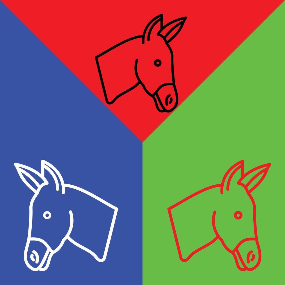 âne vecteur icône, direct style icône, de animal tête Icônes collection, isolé sur rouge, bleu et vert Contexte.
