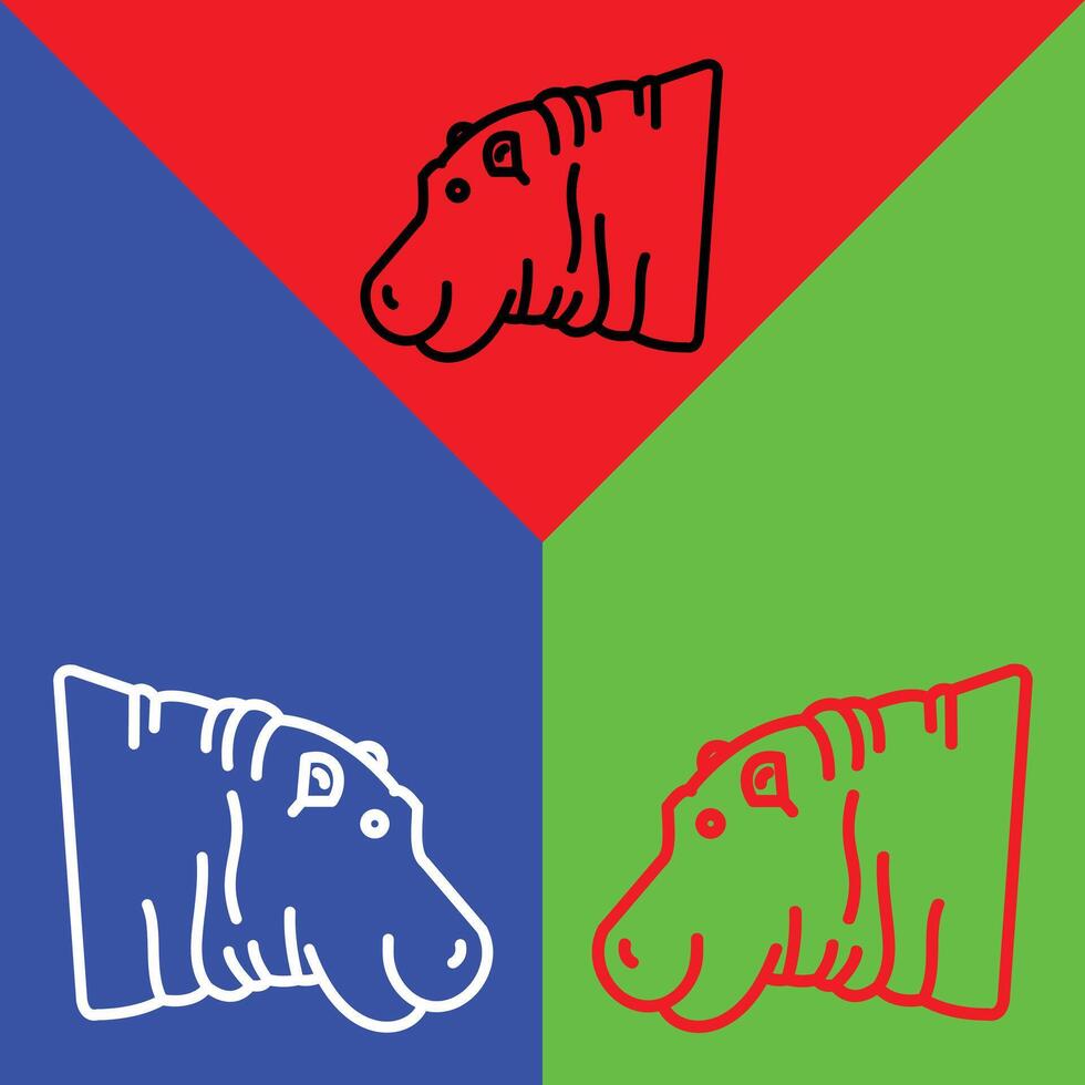 hippopotame vecteur icône, direct style icône, de animal tête Icônes collection, isolé sur rouge, bleu et vert Contexte.
