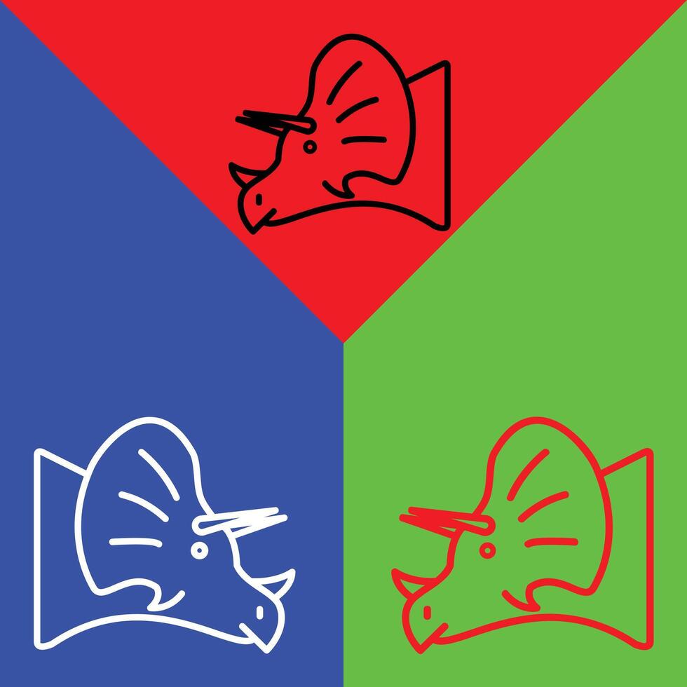 tricératops vecteur icône, direct style icône, de animal tête Icônes collection, isolé sur rouge, bleu et vert Contexte.