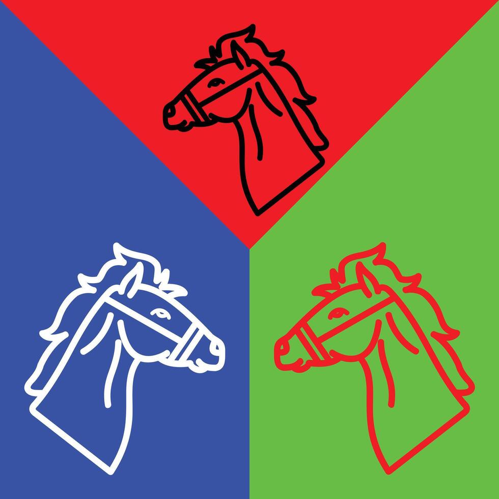 cheval vecteur icône, direct style icône, de animal tête Icônes collection, isolé sur rouge, bleu et vert Contexte.