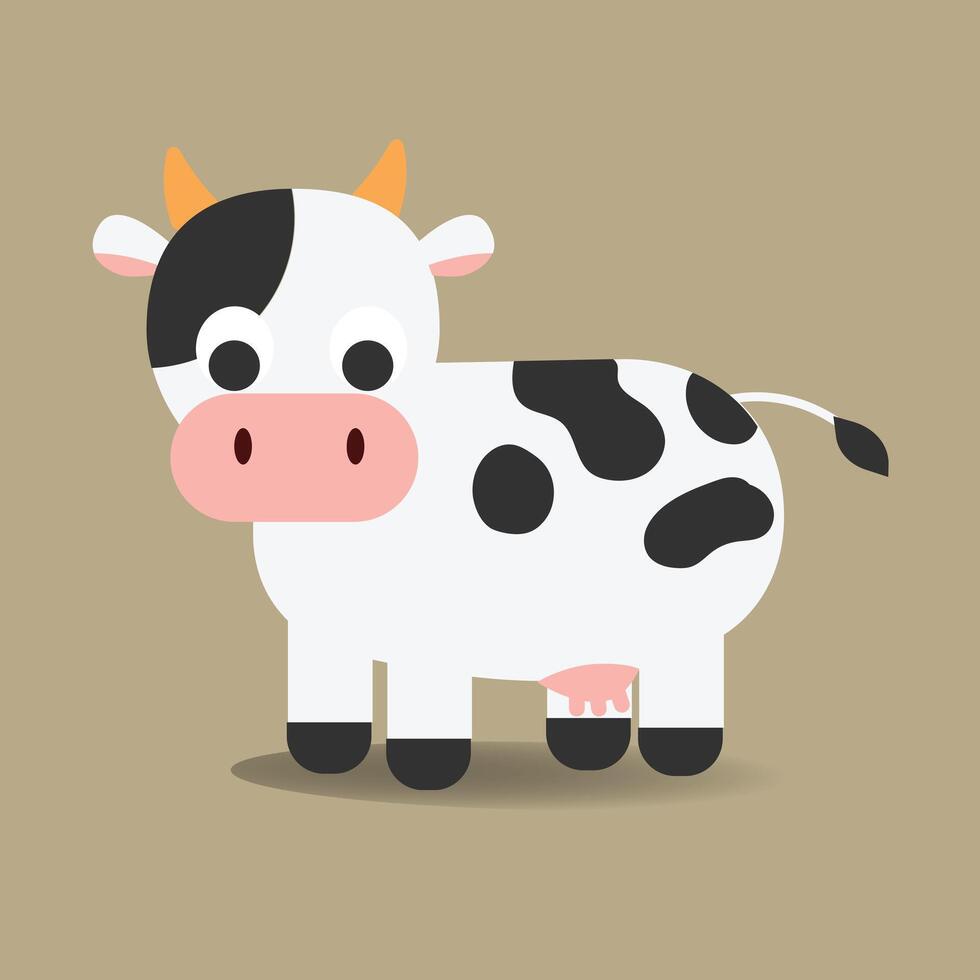 mignonne vache dessin animé plat style.ferme animal vecteur illustration