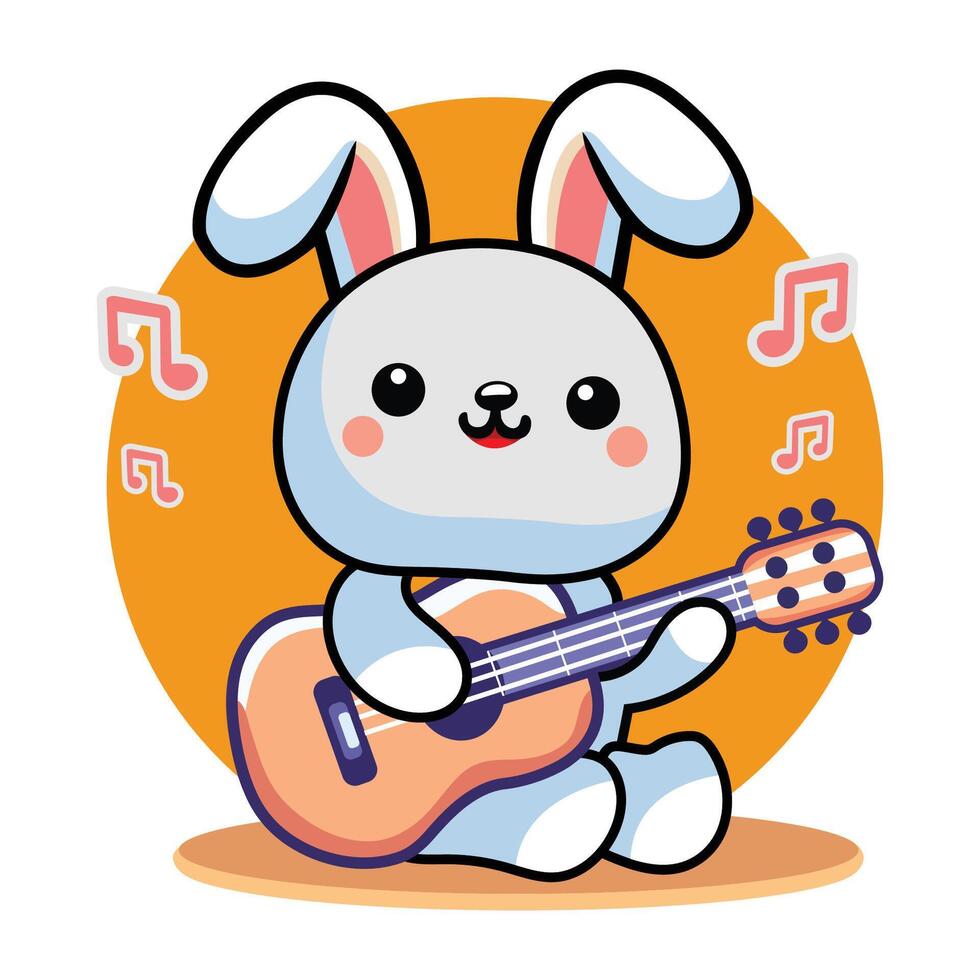 ai généré mignonne lapin en jouant guitare dessin animé vecteur icône illustration. animal la musique icône concept isolé vecteur. plat dessin animé style