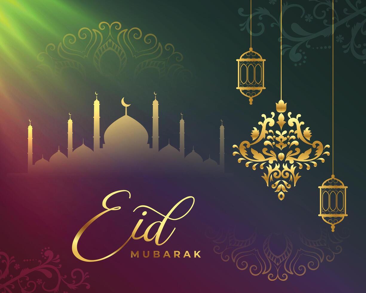 eid mubarak islamique salutation avec charmant couleurs et lumière effet vecteur