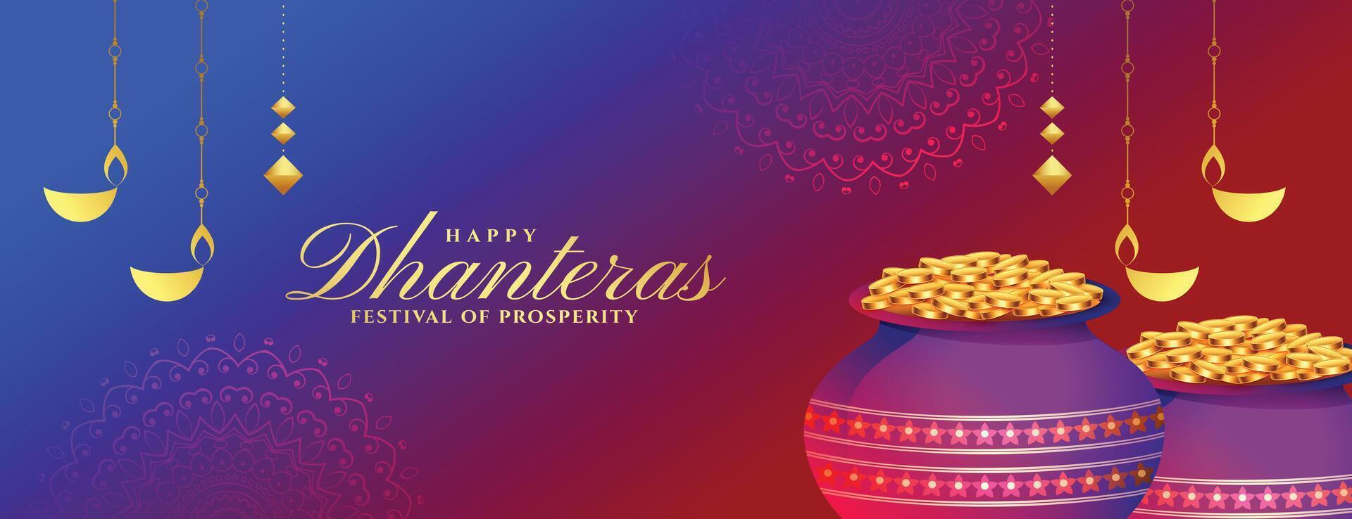 content dhanteras décoratif fond d'écran avec or pièce de monnaie pot conception vecteur