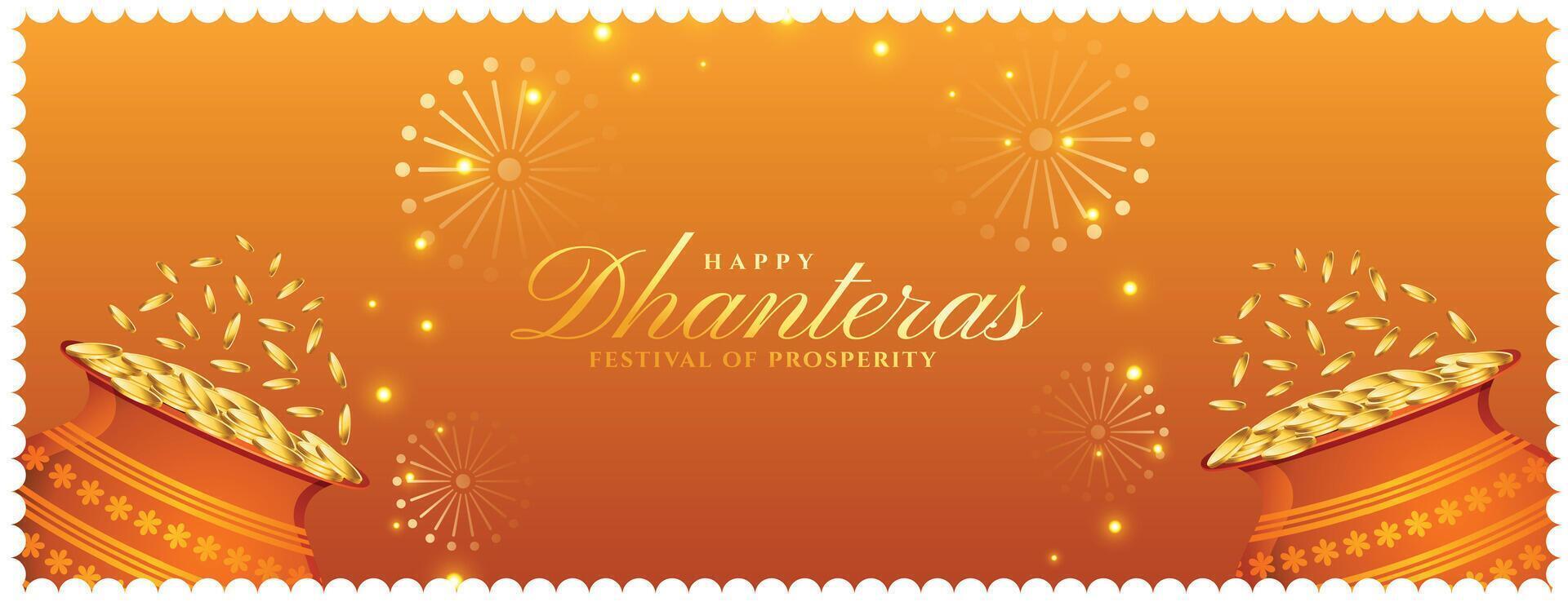 décoratif content dhanteras un événement bannière pour célébrer Festival de la prospérité vecteur