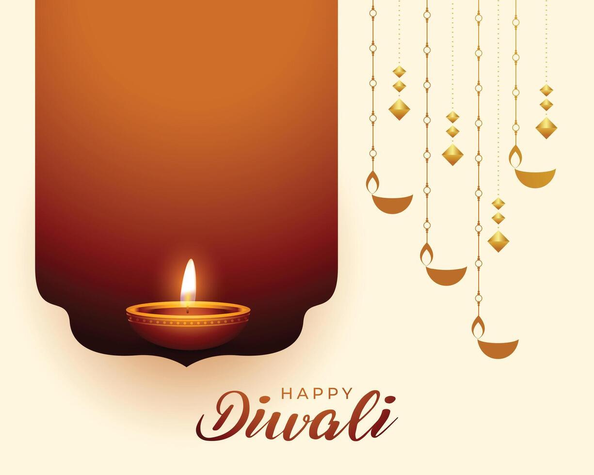 content diwali salutation carte avec embrasé diya conception vecteur