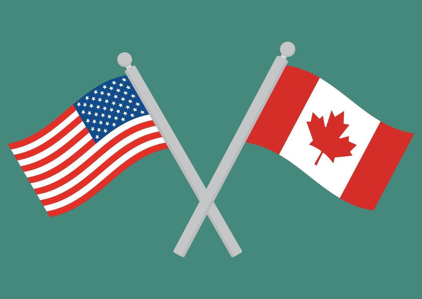 Etats-Unis contre Canada. drapeau de uni États de Amérique et Canada sur mât de drapeau. vecteur