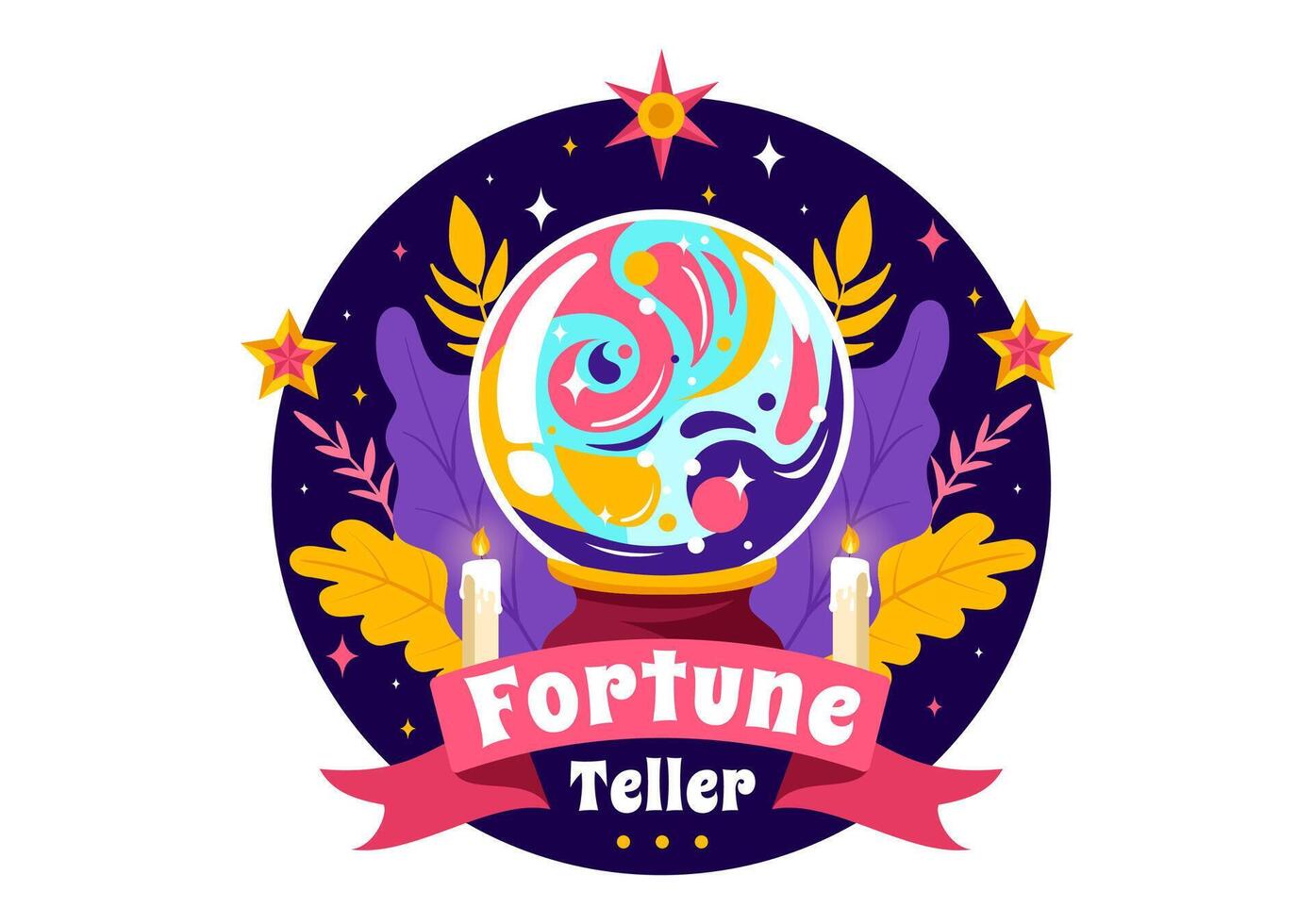 fortune caissier vecteur illustration avec cristal balle, la magie livre ou tarot pour prédit sort et récit le futur concept dans plat dessin animé Contexte