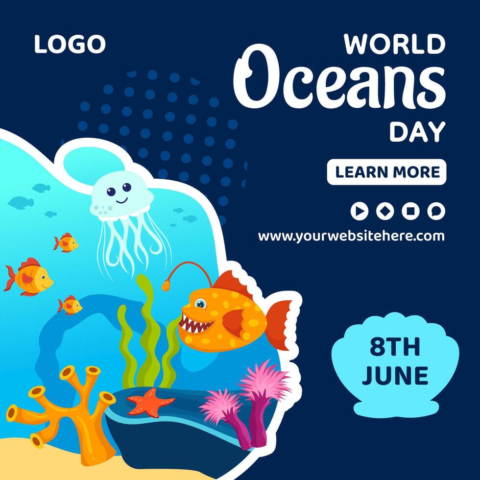 océans journée social médias illustration plat dessin animé main tiré modèles Contexte vecteur